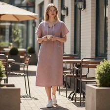 Wirona Styled in Italy Dusty Rose Linen Blend Whipstitch Midi Dress Size L