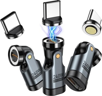 USB-C Magnet Adapter 240W 9-Pin Magnetisch Schwarz 3 Pack für Laptop 540°