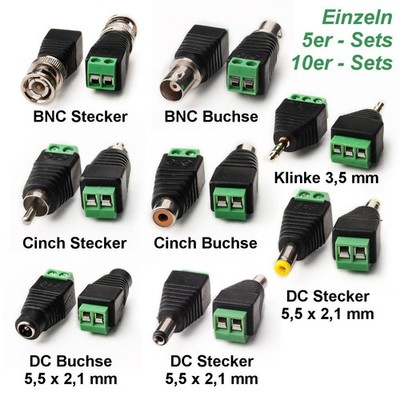 DC BNC Cinch Klinke Steckverbinder Stecker Buchse Adapter Kupplung Schraubklemme