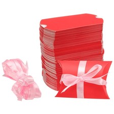 100Pcs Pillow Boxes 3.5 x 2.8 x 1 Inch Gift Boxes, Red