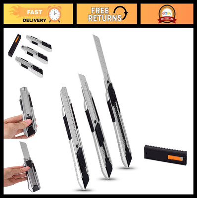 Snap-Off Utility Knife Set of 3 - Retractable Box Cutter with Belt Clip - Lockin