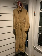 VINTAGE CARHARTT SIZE 38R / 996QZ FULL BODY INSULATED HEAVY DUTY COVERALL + HOOD
