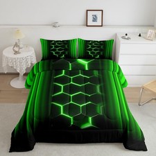 Abstract Ombre Comforter Set King Size Honeycomb Bedding Set Decor Green and ...