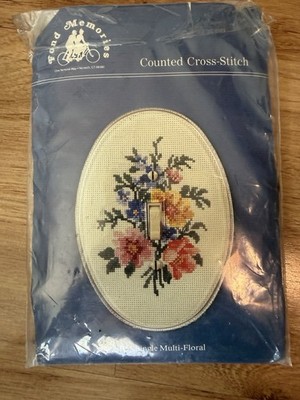 Vtg Fond Memories SP 55 Cross Stitch Switchplate Kit Cottage Core Floral