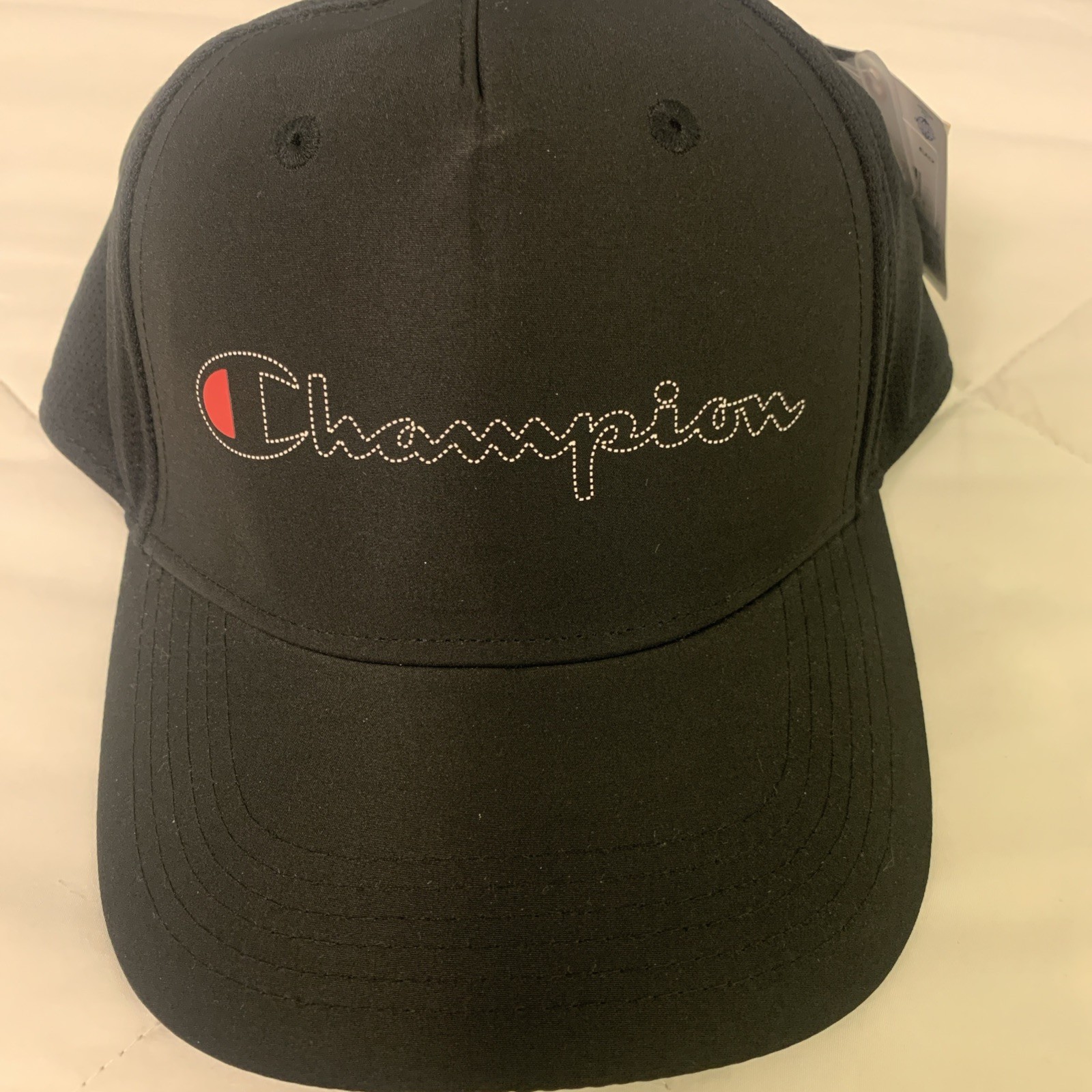 Champion Men's Adjustable Black Script Logo Strapback Baseball Hat Cap NWT