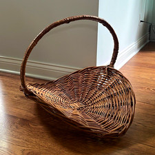 Brown Wicker Oval Handled Basket Freestanding, 12” H x 18 W x 24” L