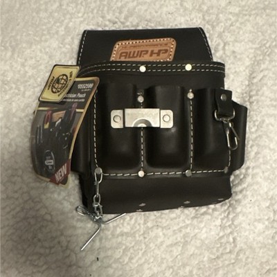 AWP HP Leather Tool Pouch Black Multiple Pockets Metal Clip Key Chain Holder