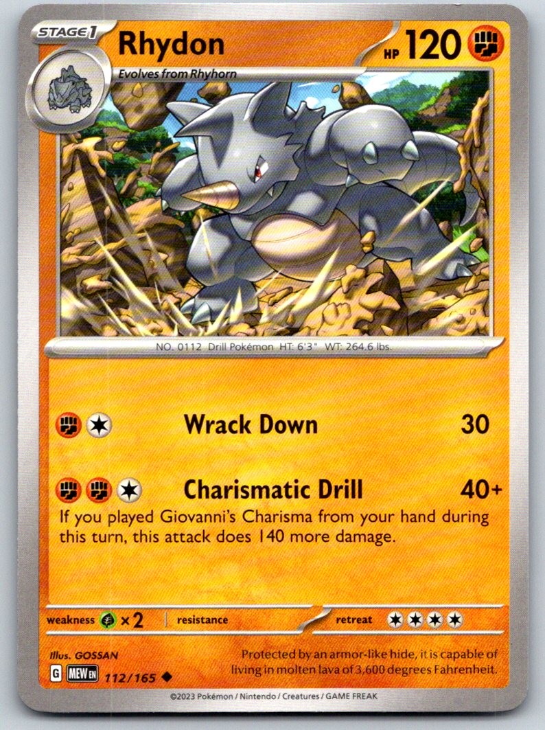 Rhydon 112/165 Near Mint SV: Scarlet & Violet 151 Pokemon Shipnow