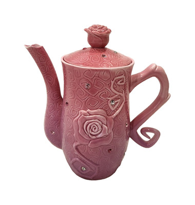 Disney Parks Sleeping Beauty Teapot Maleficent Jewled Ceramic Roses Pink RARE