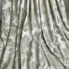 Shimmery beige pale green floral jacquard pencil pleat curtains 66” w 72” L