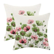 Set of 2 Sage Green Pink Floral Pillow Covers 18x18 - Decorative