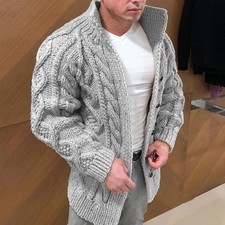 2025 New Men's, Long Sleeve Stand-Up Neck Twist, Casual Cardigan Sweater
