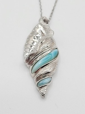 NEU Beaux Bijoux Sterlingsilber Larimar gedrehte Muschel Muschel Halskette mit Geschenkbox