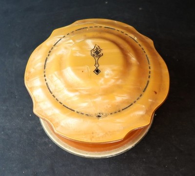 Vintage Celluloid Vanity Dresser Powder Box or Trinket Box with Lid Butterscotch