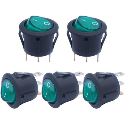 5pcs AC110V Green Light Illuminated Snap-in Round Boat Rocker Switch Toggle P...