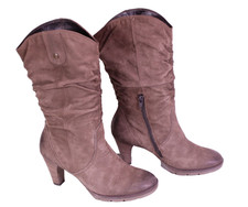 Paul Green Damen Stiefel Slouch Boots Leder taupe Gr. 36 Nubuk Absatz PSH976