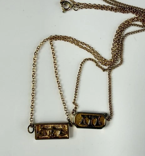 2 Gold Tone Libra Bar Necklaces TRIFARI Vintage Zodiac Star Sign Jewelry