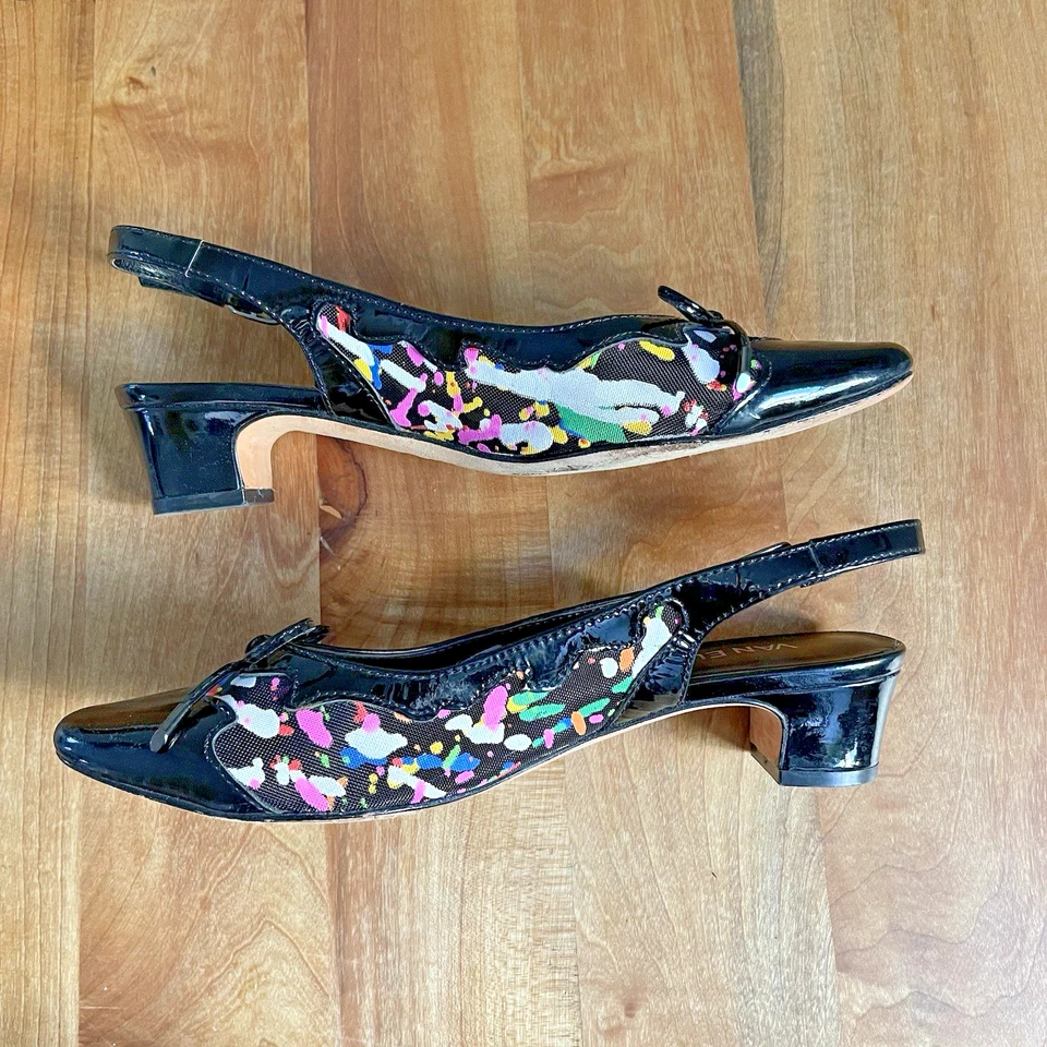 De colección Vaneli charol pintura salpicaduras arco trasero 1.5" tacones negros 8.5 Foto 4 de 4