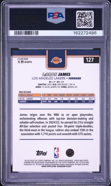2025 TOPPS CHROME 127 LeBRON JAMES RED WHITE BLUE REFRACTOR PSA 10 GEM MINT view 2