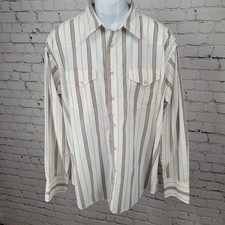 VTG Wrangler White Striped Western Pearl Snap Long Sleeve Lightweight Shirt XL