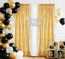 2 PCS 2x8 FT Gold Sequin Curtains Glitter Photo Booth Backdrop Decoration
