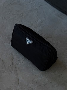1990s PRADA / Black Triangular Nylon Travel Zip Cosmetic Pouch