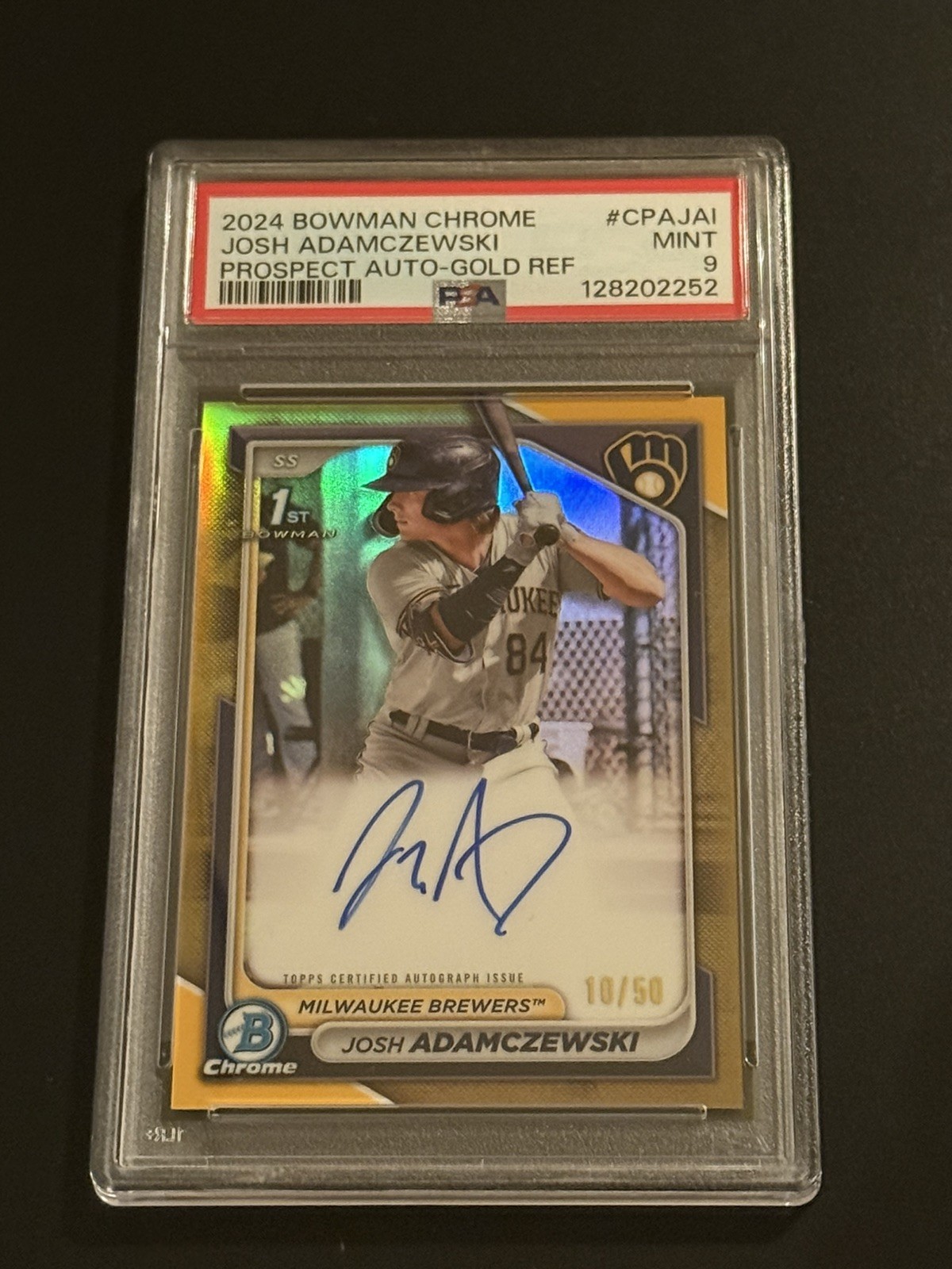 2024 Bowman Chrome Josh Adamczewski Gold Refractor Auto 40/50 PSA 9 CPA-JAI