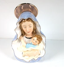 Vintage Madonna & Baby Jesus Porcelain Planter Gold Rim Artmark Catholic Mary