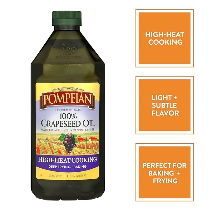 Pompeian 100% Grapeseed Oil, Light & Subtle Flavor for High-Heat Cooking 68oz