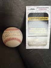 Johnny Sain signed Jackie Robinson Baseball NY Yankees 1st ML Pitch JSA cert