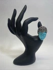 STERLING 925 SAJEN Vintage Goddess Ring Blue Carved Face Size 7.5 - 8
