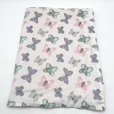 Butterfly Print Baby Blanket Minky Tags Faded Initials on Tag