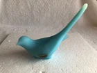 Vintage Fenton Blue Satin Custard Glass Long Tail Bird Figurine Fenton Label