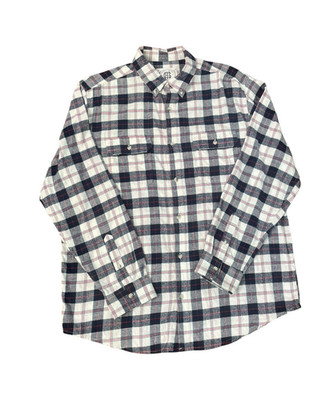 Mott & Grand Flannel Shirt Men's XL Plaid Button Down Navy & White Soft Cotton
