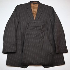 Vtg Y2K 2000s Boxy 44L 36x32 Brown Striped 100 Wool Mens Jacket Pants Suit