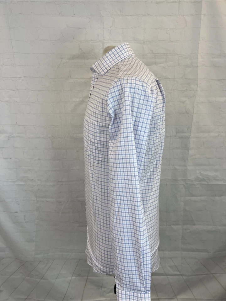 SLIM FIT Jos A. Bank Men's White Purple & Blue Plaid Dress Shirt 15 - 34 $118 - Image 4 of 4