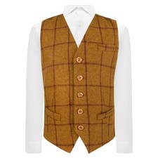 Luxury Dark Mustard Check Waistcoat, Tweed