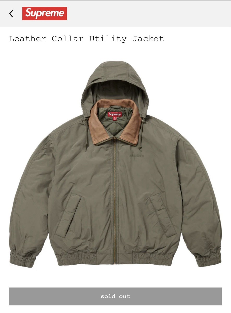 Size XL - Supreme Leather Collar Utility Jacket - Olive | eBay