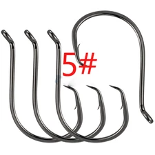 100pcs Circle Fishing Hooks 5# 5/0 Ultra Sharp Carbon Steel Octopus Offset**