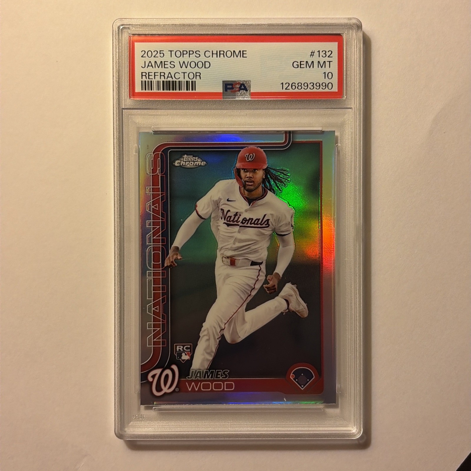 2025 Topps Chrome James Wood #132 Refractor Rookie PSA 10 Nationals