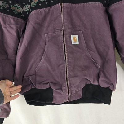 Carhartt LARGE Vintage 90s Light Purple Aztec Hooded Zip Up Jacket