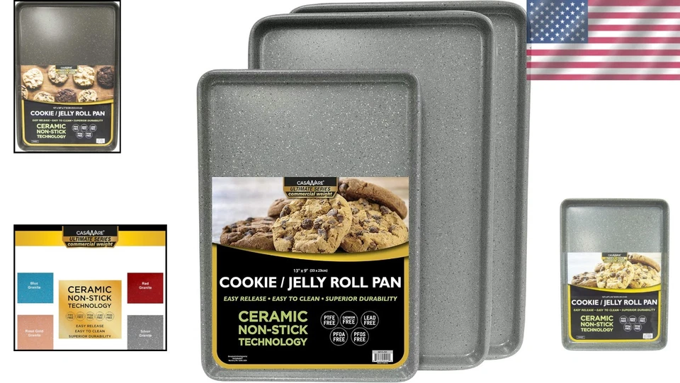 Ultimate 3-Pan Cookie Sheet Set - Silver Granite Ceramic Non-Stick Finish - Image 2 of 4