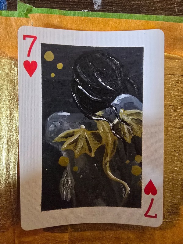 ACEO original golden dragon tattoo , fantasy 2.5 x3.5