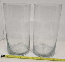 2 Clear Glass Cylinder Flower Vase or Hurricane Candle Holder Centerpieces 7-7/8