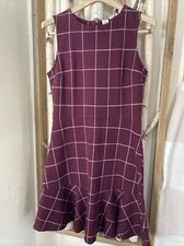 GAP Plaid Knit Dress Sz 8 Burgundy Sleeveless Back Zipper Ruffle Preppy Career