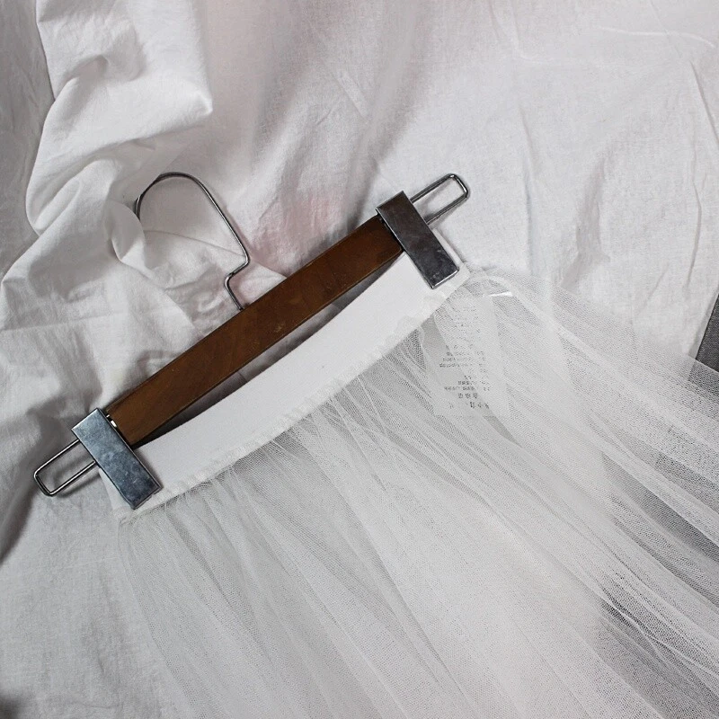 Women Irregular Mesh Skirt Pleated Sheer Tulle Petticoat Asymmetric Lace - Image 3 of 4