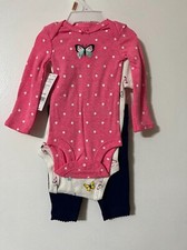Preemie Baby Girl 3 pc Carter's Pants  Two Bodysuit Set Butterflies Polka Dots