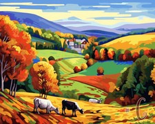 Meadow in the Pasture - Printed Needlepoint Canvas Serene Countryside Landscape