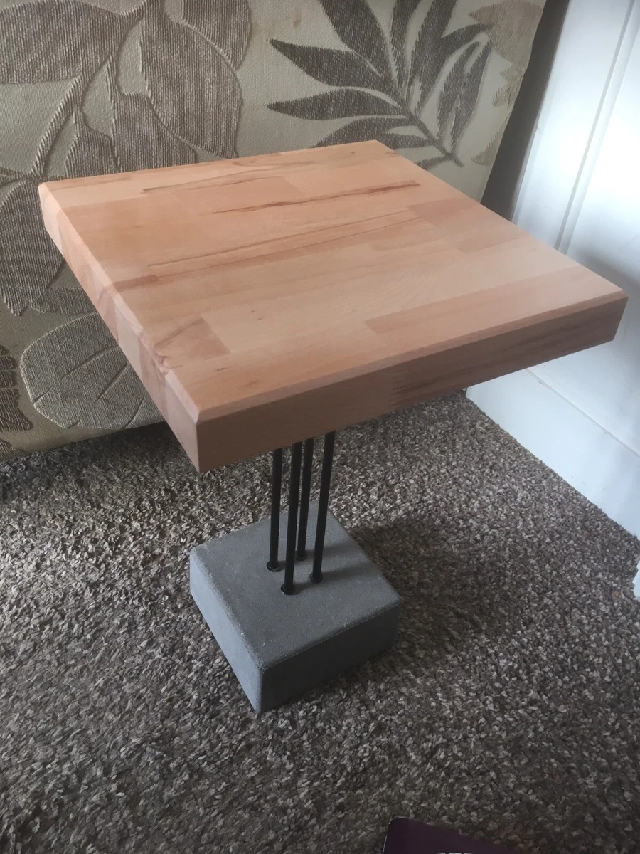 Handmade Beech Side Table with upcycled Legs concrete base eBay
