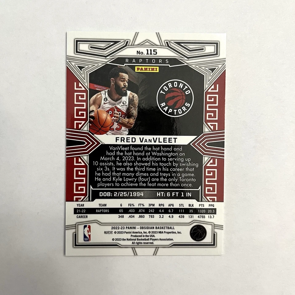 Fred VanVleet 2022-23 Panini Obsidian #115 Toronto Raptors - Image 2 of 2